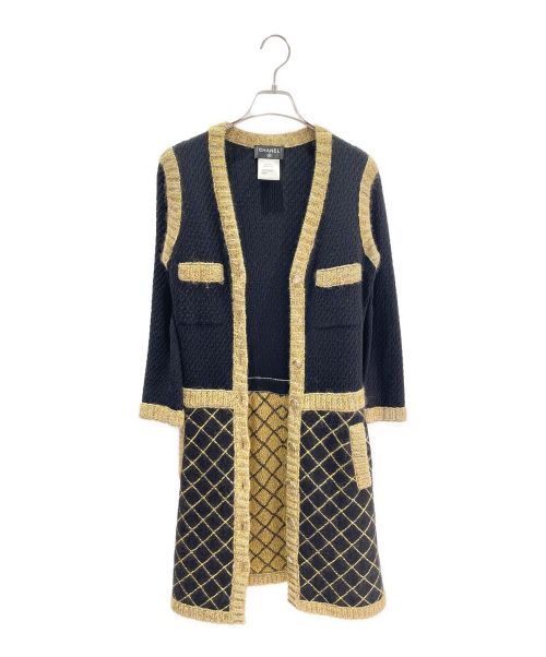 CHANEL（シャネル）CHANEL (シャネル) マトラッセニットワンピース ブラック×イエロー サイズ:34の古着・服飾アイテム