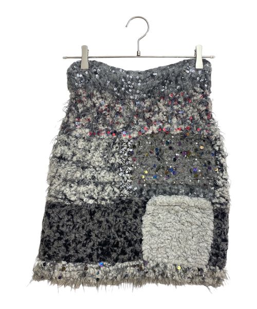 CHANEL（シャネル）CHANEL (シャネル) スパンコールボアニットスカート グレー サイズ:36の古着・服飾アイテム