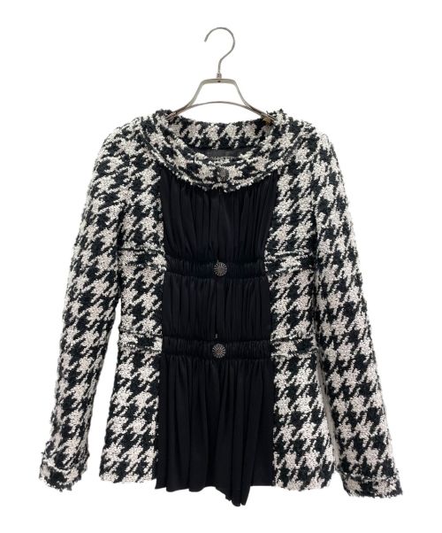 CHANEL（シャネル）CHANEL (シャネル) ノーカラーツイードジャケット ブラック×ホワイト サイズ:34の古着・服飾アイテム