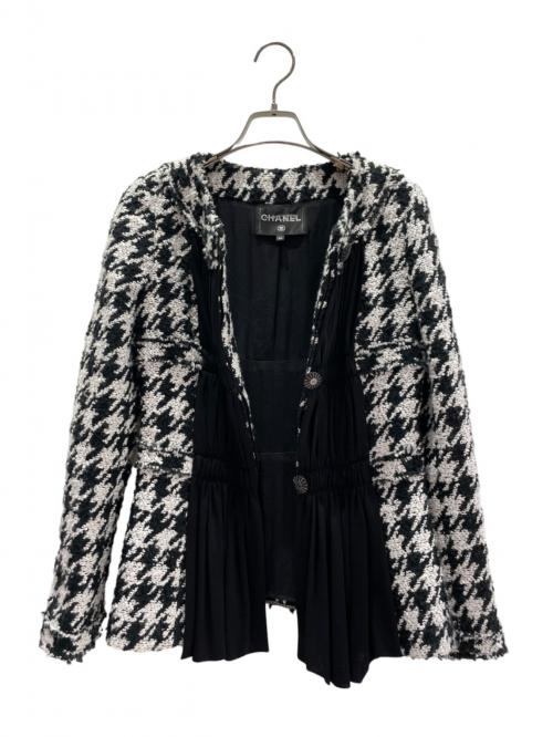 CHANEL（シャネル）CHANEL (シャネル) ノーカラーツイードジャケット ブラック×ホワイト サイズ:34の古着・服飾アイテム