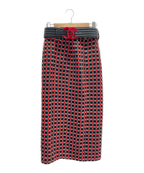 CHANEL（シャネル）CHANEL (シャネル) ツイードタイトスカート レッド×ブラック サイズ:36の古着・服飾アイテム