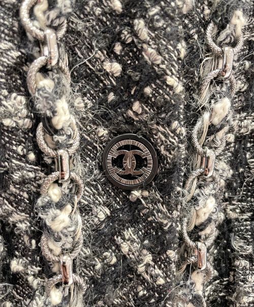 CHANEL（シャネル）CHANEL (シャネル) ツイードロングコート ブラック×ホワイト サイズ:34の古着・服飾アイテム