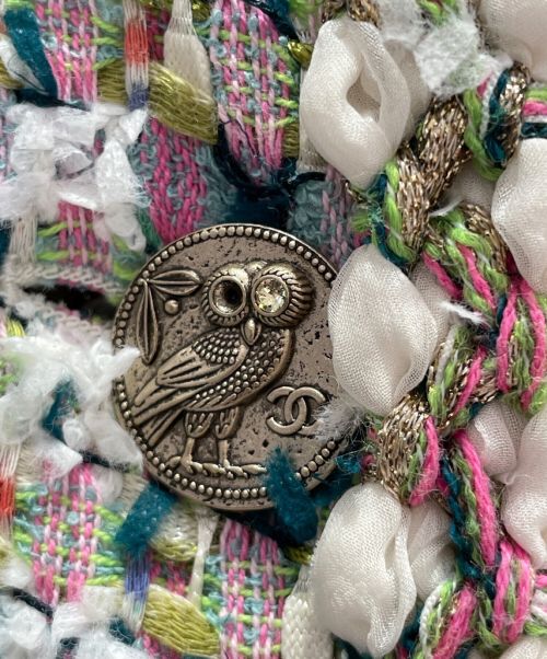 CHANEL（シャネル）CHANEL (シャネル) ツイードジャケット グリーン×ホワイト×ピンク サイズ:34の古着・服飾アイテム