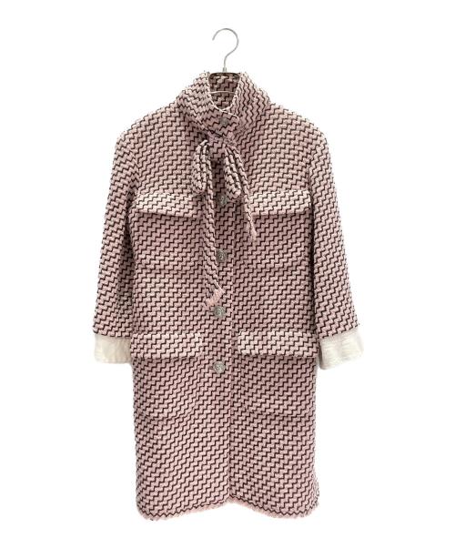 CHANEL（シャネル）CHANEL (シャネル) ツイードコート ピンク×ブラック サイズ:36の古着・服飾アイテム