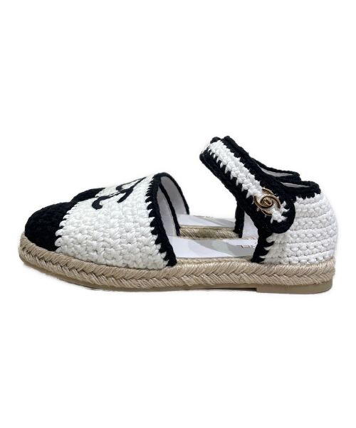 CHANEL（シャネル）CHANEL (シャネル) フラットエスパドリーユサンダル ホワイト×ブラック サイズ:41C 未使用品の古着・服飾アイテム