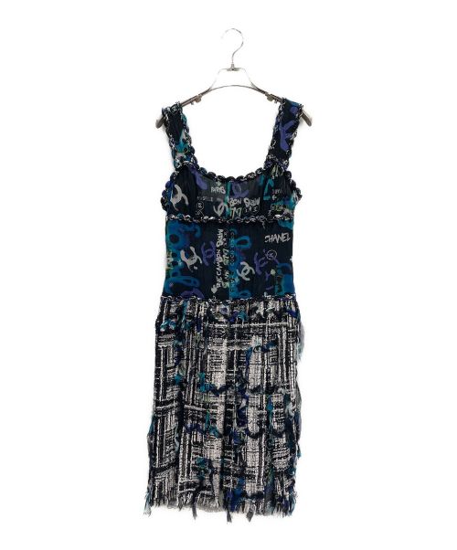 CHANEL（シャネル）CHANEL (シャネル) グラフィック ロゴワンピース ブルー サイズ:36の古着・服飾アイテム