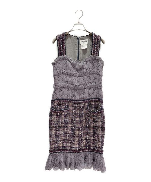 CHANEL（シャネル）CHANEL (シャネル) ノースリーブツイードワンピース パープル サイズ:40の古着・服飾アイテム