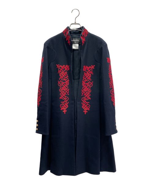 CHANEL（シャネル）CHANEL (シャネル) エンブロイダリーウールブレンドコート ネイビー サイズ:38の古着・服飾アイテム