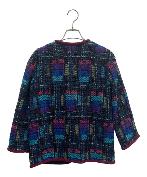 CHANEL（シャネル）CHANEL (シャネル) ノーカラーツイードジャケット ブルー サイズ:34の古着・服飾アイテム