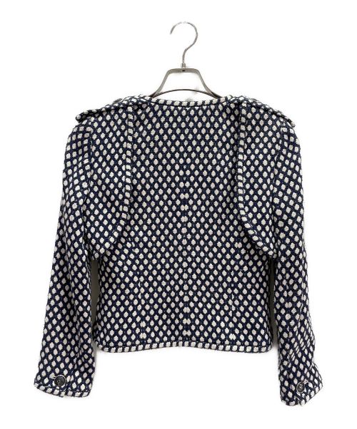 CHANEL（シャネル）CHANEL (シャネル) ノーカラージャケット ネイビー×ホワイト サイズ:36の古着・服飾アイテム