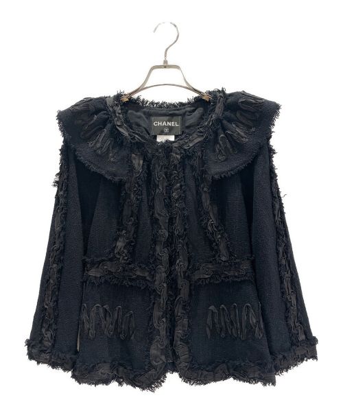 CHANEL（シャネル）CHANEL (シャネル) ノーカラーツイードジャケット ブラック サイズ:36の古着・服飾アイテム