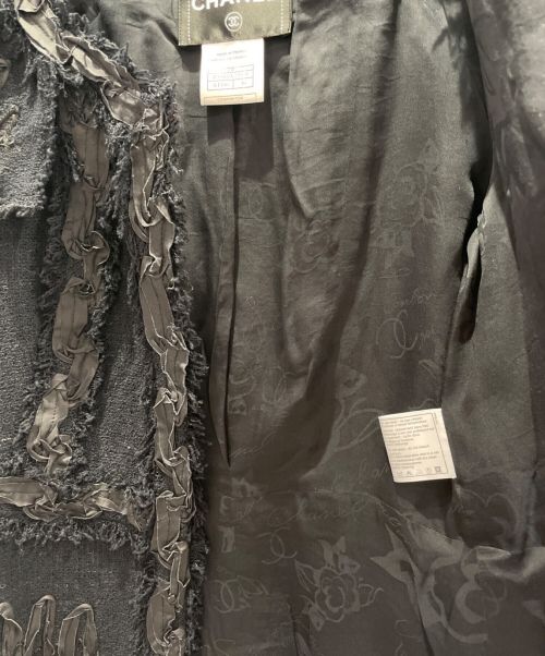 CHANEL（シャネル）CHANEL (シャネル) ノーカラーツイードジャケット ブラック サイズ:36の古着・服飾アイテム