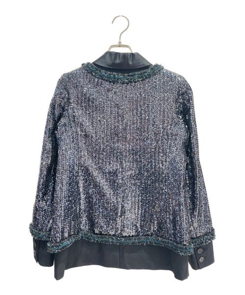 CHANEL（シャネル）CHANEL (シャネル) スパンコールレイヤードジャケット ブルー×ブラック サイズ:36の古着・服飾アイテム