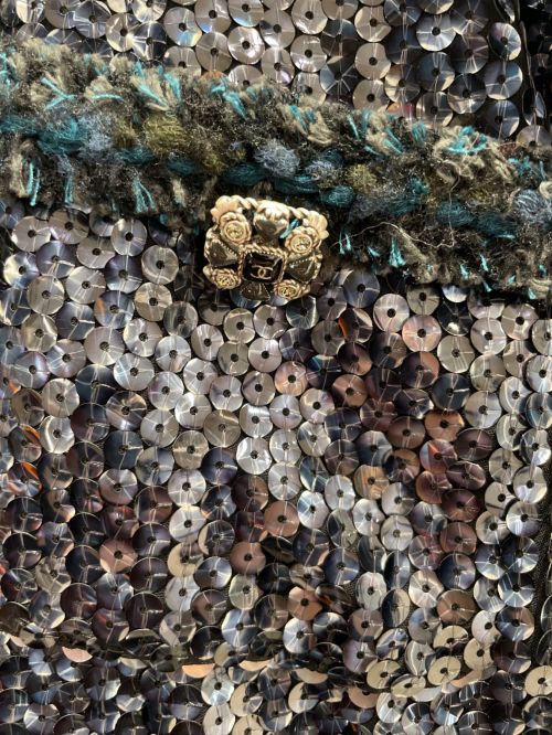 CHANEL（シャネル）CHANEL (シャネル) スパンコールレイヤードジャケット ブルー×ブラック サイズ:36の古着・服飾アイテム