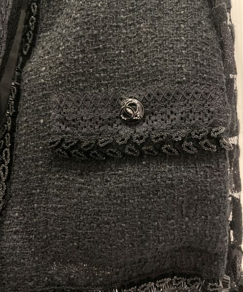 CHANEL（シャネル）CHANEL (シャネル) ツイードレーススリーブジャケット ブラック サイズ:36の古着・服飾アイテム