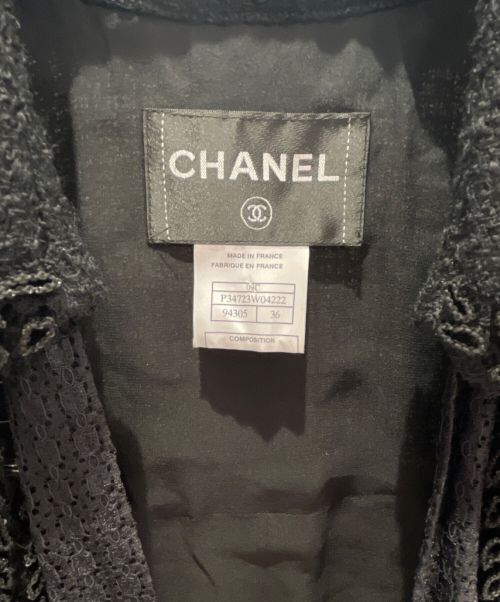 CHANEL（シャネル）CHANEL (シャネル) ツイードレーススリーブジャケット ブラック サイズ:36の古着・服飾アイテム