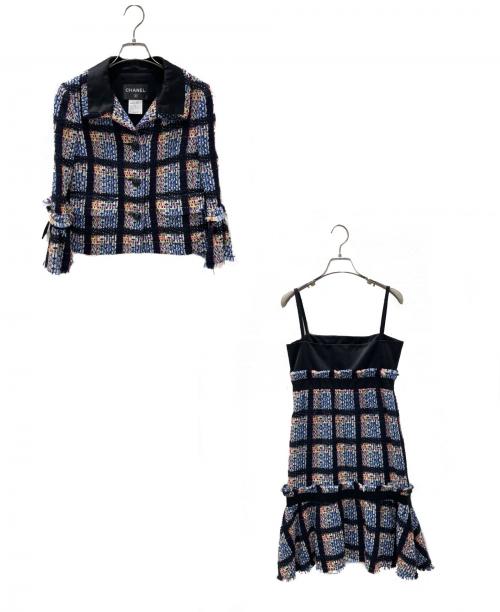 CHANEL（シャネル）CHANEL (シャネル) セットアップツイードジャケット ブルー サイズ:36の古着・服飾アイテム