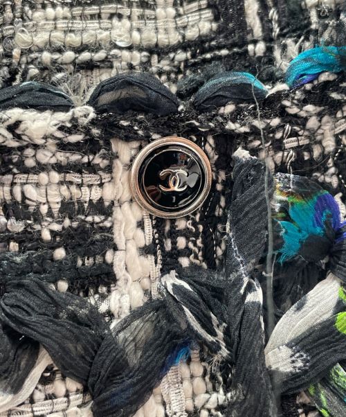 CHANEL（シャネル）CHANEL (シャネル) フリンジツイードジャケット ブルー×ブラック サイズ:36の古着・服飾アイテム