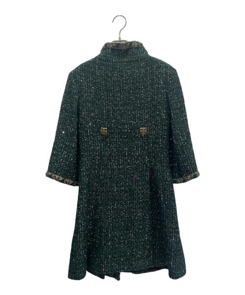 CHANEL（シャネル）CHANEL (シャネル) ハイネックツイードコート グリーン サイズ:38の古着・服飾アイテム