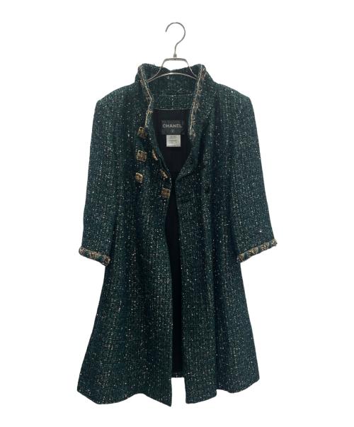 CHANEL（シャネル）CHANEL (シャネル) ハイネックツイードコート グリーン サイズ:38の古着・服飾アイテム
