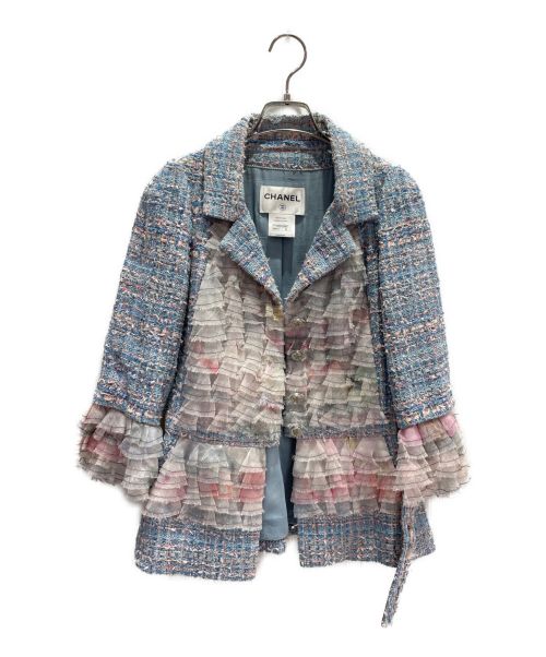 CHANEL（シャネル）CHANEL (シャネル) フリルツイードジャケット スカイブルー サイズ:36の古着・服飾アイテム