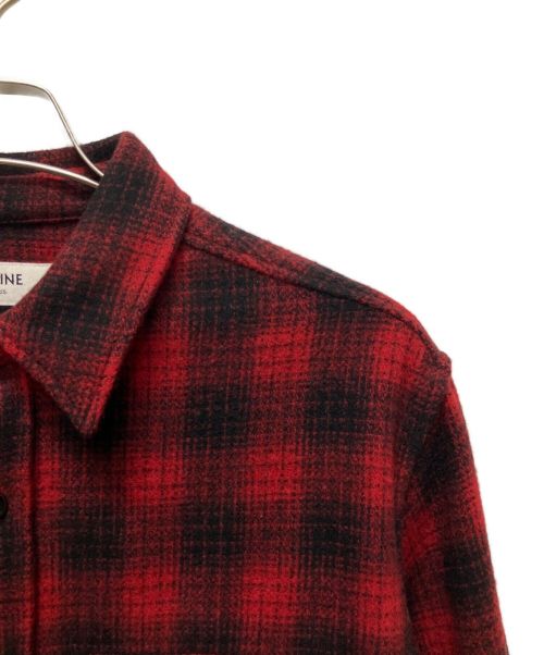 CELINE（セリーヌ）CELINE (セリーヌ) Loose Lumberjack Shirt in Checked Wool レッド サイズ:37の古着・服飾アイテム