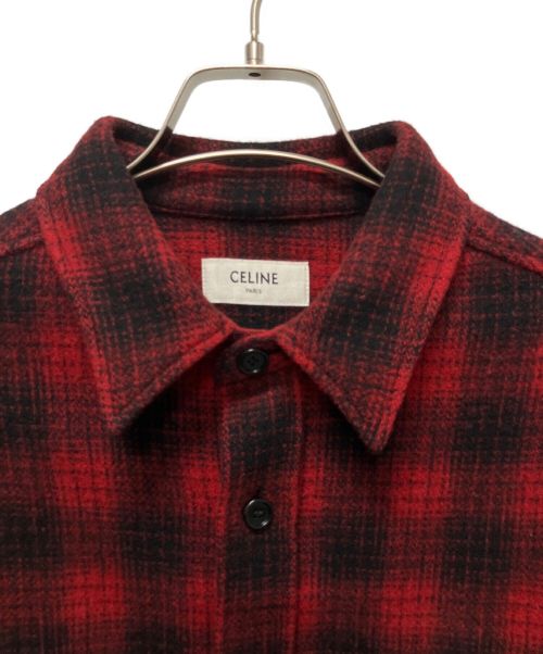 CELINE（セリーヌ）CELINE (セリーヌ) Loose Lumberjack Shirt in Checked Wool レッド サイズ:37の古着・服飾アイテム