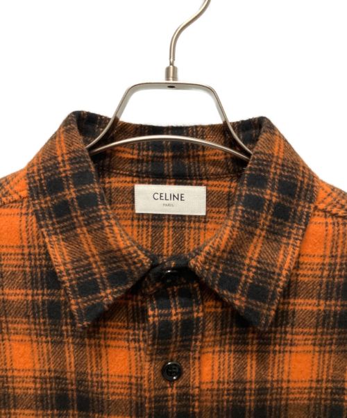 CELINE（セリーヌ）CELINE (セリーヌ) Loose Lumberjack Shirt in Checked Wool  オレンジ サイズ:37の古着・服飾アイテム