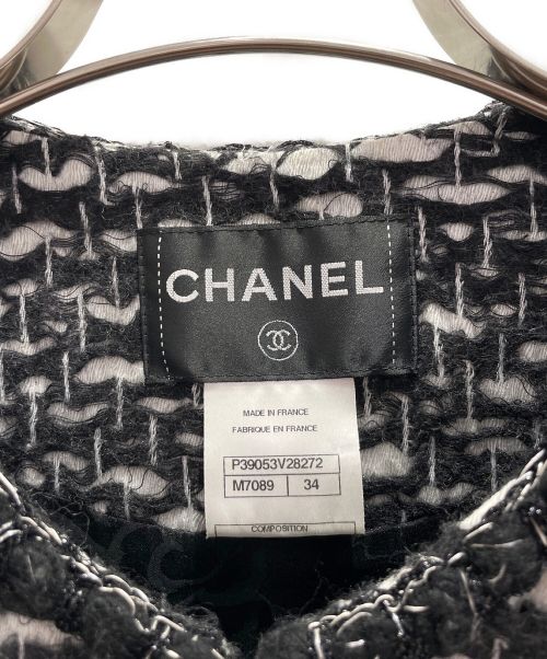 CHANEL（シャネル）CHANEL (シャネル) ノーカラージャケット ブラック×ホワイト サイズ:34の古着・服飾アイテム