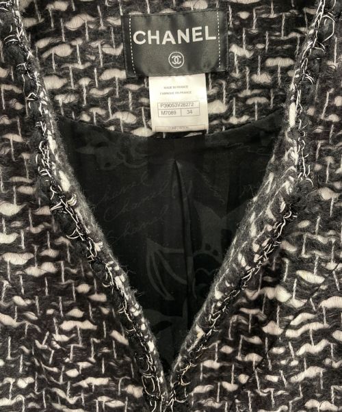CHANEL（シャネル）CHANEL (シャネル) ノーカラージャケット ブラック×ホワイト サイズ:34の古着・服飾アイテム