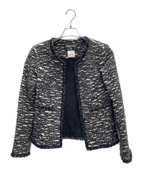 CHANEL（シャネル）CHANEL (シャネル) ノーカラージャケット ブラック×ホワイト サイズ:34の古着・服飾アイテム