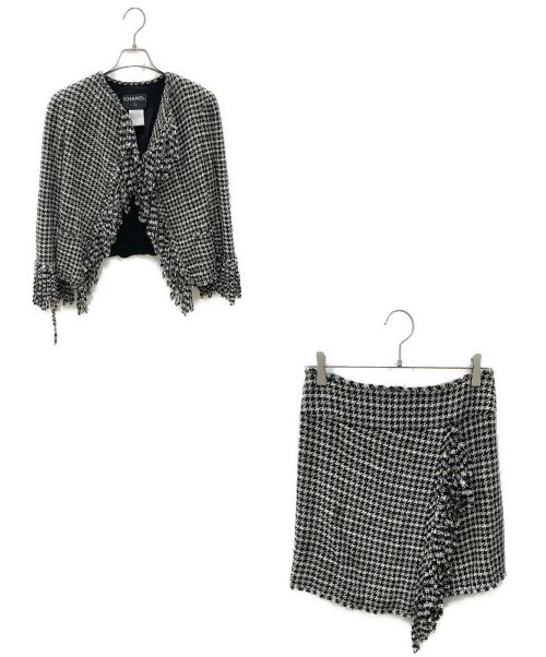 CHANEL（シャネル）CHANEL (シャネル) Fringe Tweed Setup ネイビー×ブラック×ホワイト サイズ:ジャケット36/スカート38の古着・服飾アイテム