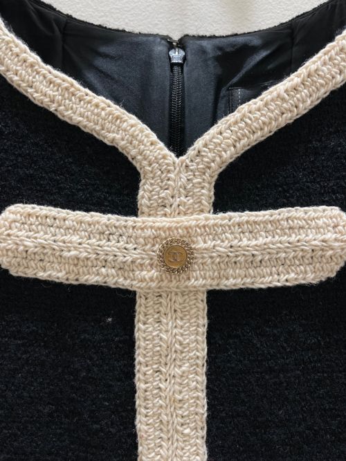 CHANEL（シャネル）CHANEL (シャネル) Tweed dress ブラック×ベージュ サイズ:36の古着・服飾アイテム