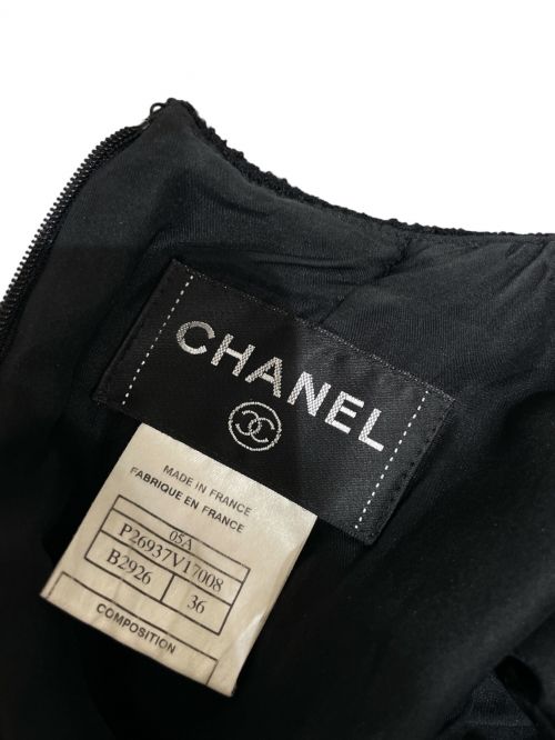 CHANEL（シャネル）CHANEL (シャネル) Tweed dress ブラック×ベージュ サイズ:36の古着・服飾アイテム