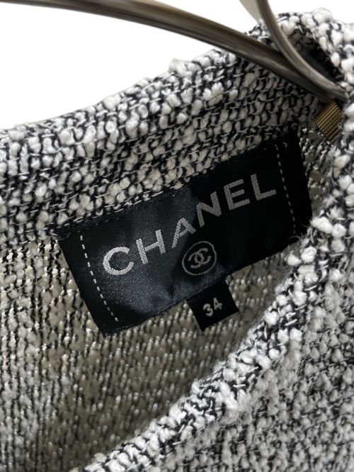 CHANEL（シャネル）CHANEL (シャネル) Tweed dress ホワイト×ブラック サイズ:34の古着・服飾アイテム