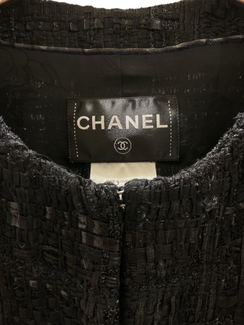 CHANEL（シャネル）CHANEL (シャネル) ノーカラーツイードジャケット ブラック サイズ:34の古着・服飾アイテム