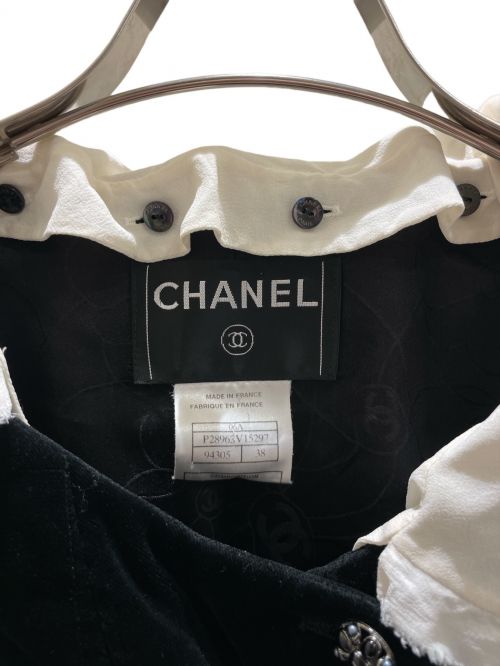 CHANEL（シャネル）CHANEL (シャネル) ベロアジャケット ブラック×ホワイト サイズ:38の古着・服飾アイテム