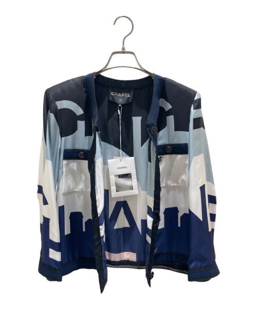 CHANEL（シャネル）CHANEL (シャネル) シャネルシルクジャケット ネイビー×ブルー サイズ:38の古着・服飾アイテム