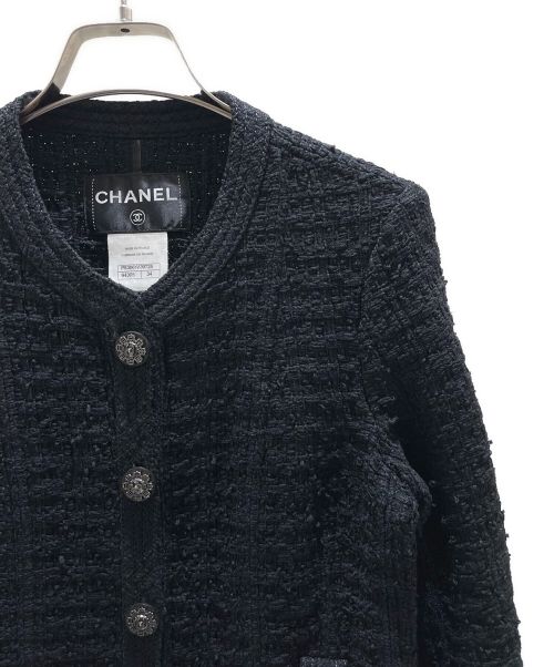 CHANEL（シャネル）CHANEL (シャネル) ノーカラーツイードジャケット ブラック サイズ:34の古着・服飾アイテム