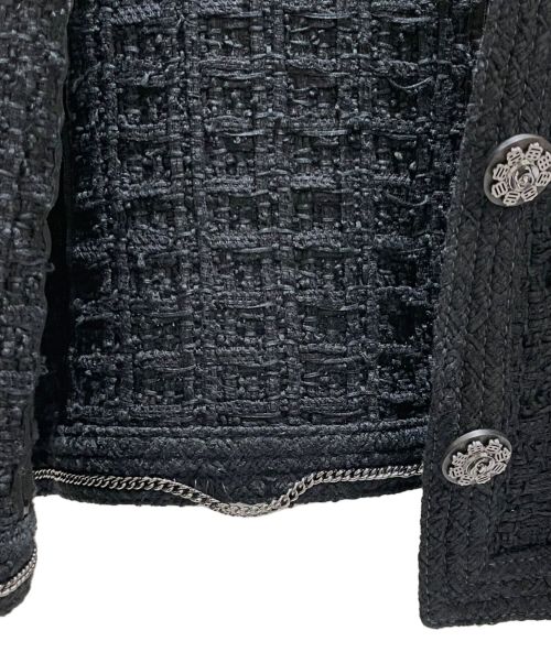 CHANEL（シャネル）CHANEL (シャネル) ノーカラーツイードジャケット ブラック サイズ:34の古着・服飾アイテム
