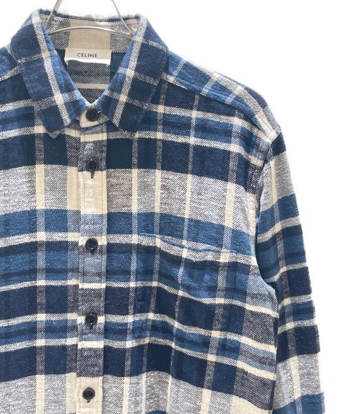 CELINE（セリーヌ）CELINE (セリーヌ) チェックオーバーサイズシャツ ネイビー×ホワイト サイズ:36の古着・服飾アイテム