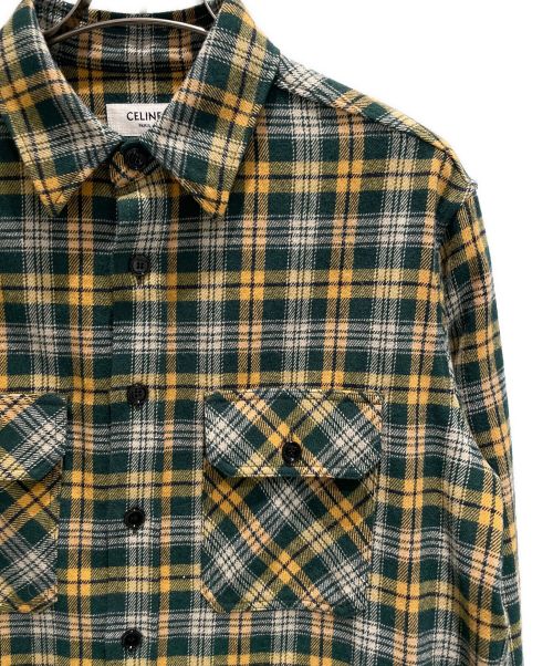 CELINE（セリーヌ）CELINE (セリーヌ) ルーズランバージャックシャツ グリーン×オレンジ サイズ:37の古着・服飾アイテム