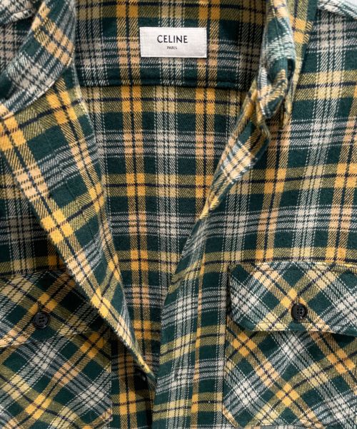 CELINE（セリーヌ）CELINE (セリーヌ) ルーズランバージャックシャツ グリーン×オレンジ サイズ:37の古着・服飾アイテム