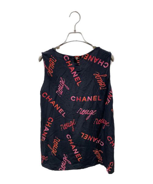 CHANEL（シャネル）CHANEL (シャネル) シルクロゴノースリーブブラウス ブラック サイズ:40の古着・服飾アイテム