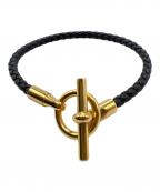 HERMESエルメス）の古着「レザーブレスレット・ドゥブルトゥール」｜ブラック×ゴールド金具