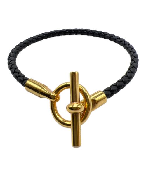 HERMES（エルメス）HERMES (エルメス) レザーブレスレット・ドゥブルトゥール ブラック×ゴールド金具 サイズ:T1の古着・服飾アイテム