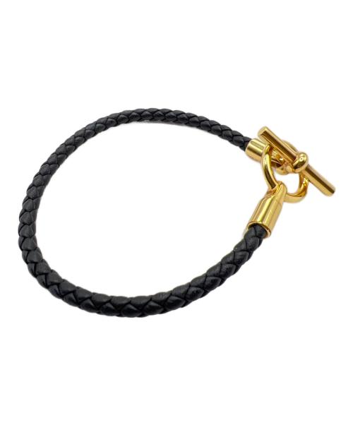 HERMES（エルメス）HERMES (エルメス) レザーブレスレット・ドゥブルトゥール ブラック×ゴールド金具 サイズ:T1の古着・服飾アイテム