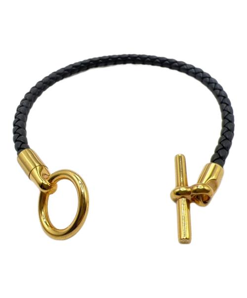HERMES（エルメス）HERMES (エルメス) レザーブレスレット・ドゥブルトゥール ブラック×ゴールド金具 サイズ:T1の古着・服飾アイテム