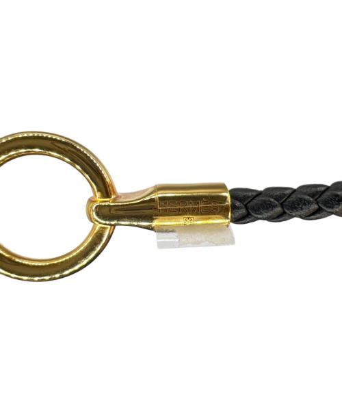 HERMES（エルメス）HERMES (エルメス) レザーブレスレット・ドゥブルトゥール ブラック×ゴールド金具 サイズ:T1の古着・服飾アイテム