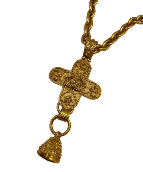 CHANEL（シャネル）CHANEL (シャネル) クロスベルモチーフドットココマークロングネックレス ゴールドの古着・服飾アイテム